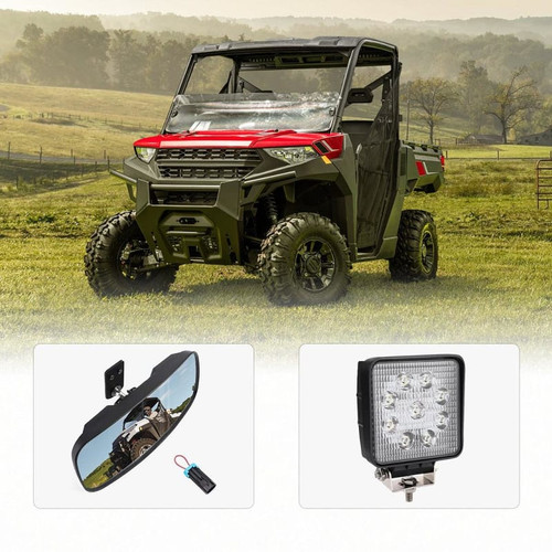 Kemimoto 2018-2023 Polaris Ranger Xp 1000 Rear View Mirror & 40mm Wafer Light