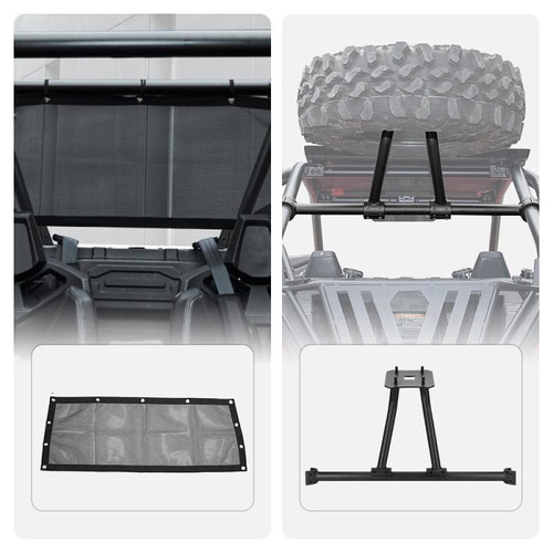 Kemimoto 2020-2023 Polaris Rzr Pro Xp Soft Rear Window Net & Spare Tire Carrier