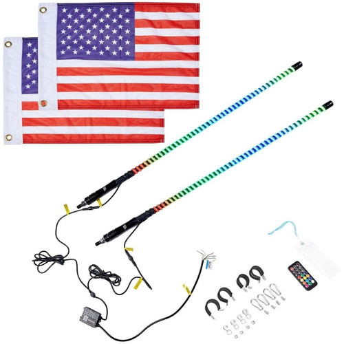 Kemimoto 3ft Cob Whip Lights W/ App & Remote Control For Utv (2 Pcs.)