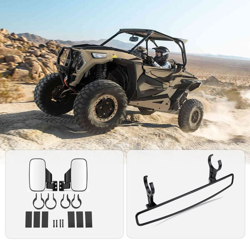 Kemimoto Utv Side View Mirrors & Center Rear View Mirror W/ 1.75" / 2" Clamps