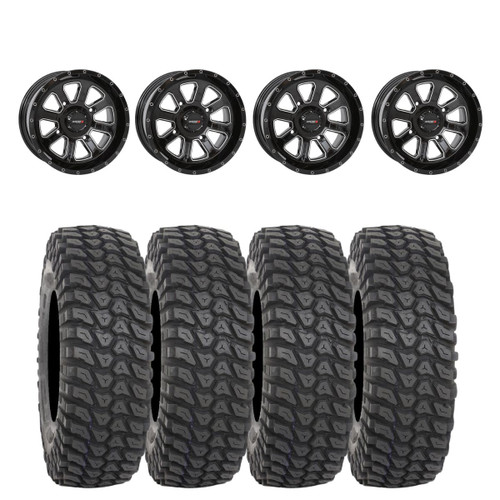 System 3 Gloss Black ST-4 & System 3 Radial XCR350 UTV Wheel & Tire Kit