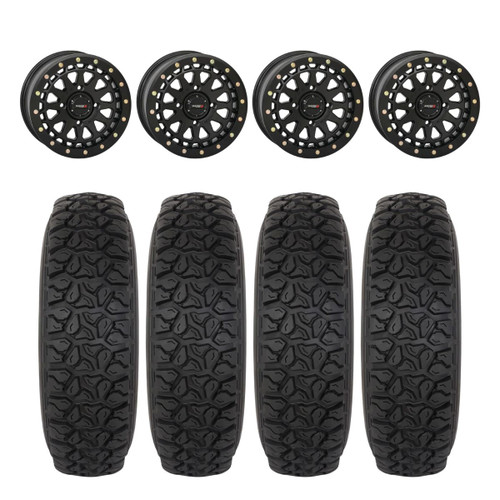 System 3 Matte Black SB-6 Beadlocks & System 3 DX440 Offroad Wheel & Tire Kit