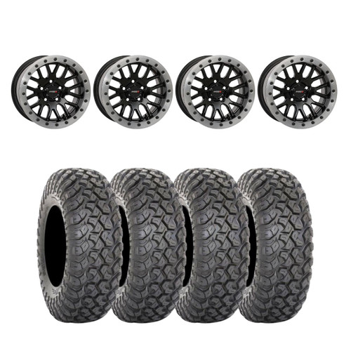 System 3 SB-9 Gloss Black w/Matte Brushed Ring Beadlock & System 3 Radial RT320 Wheel & Tire Kit