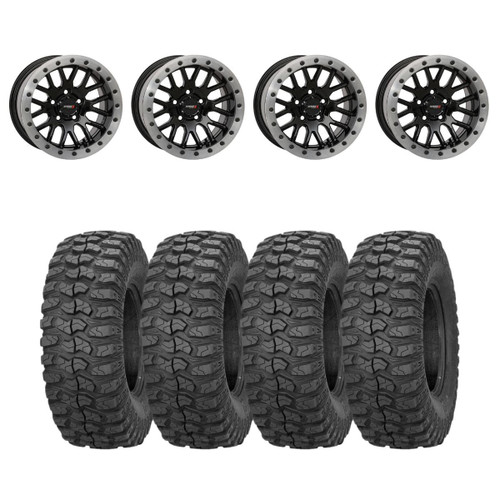 System 3 Gloss Black With Matte Brushed Ring SB-9 Beadlock & Sedona Rockabilly Wheel & Tire Kit