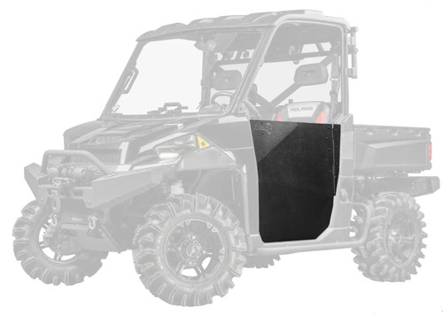 SuperATV HDPE half doors for Polaris Ranger XP 900 installed showing durable side protection and textured black finish