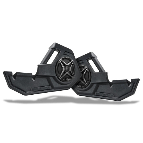 SSV Works 6.5 inch front door speaker pods with integrated handle installed on Polaris RZR Pro R showing factory fit audio upgrade