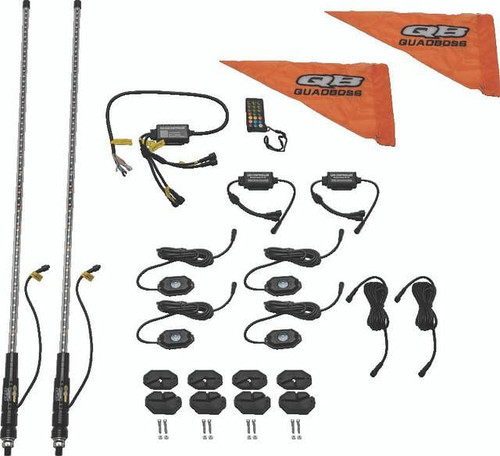 Quadboss 6ft Led Lighted Whip & Rock Lights Kit W/ Bluetooth Control