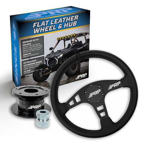 Prp Polaris Rzr / Can-am Maverick X3 / Arctic Cat Wildcat / Ezgo / John Deere Gator Flat Leather Steering Wheel Kit W/ Quick Release Hub