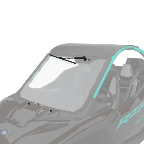 Polaris RZR Pro R Boost and Pro R glass windshield wiper and washer kit featuring a 21-inch wiper blade, washer fluid system, Polaris PULSE-ready wiring, and OEM plug-and-play installation for glass windshields.