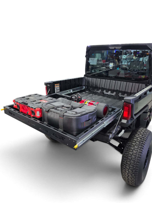 Elektric Offroad sliding bed drawer for 2024+ Polaris Ranger 1500 XD with locking slides, E-Track and Packout mounting provisions
