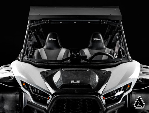 Assault Industries scratch-resistant flip windshield installed on Kawasaki Teryx KRX 1000