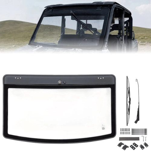 Kemimoto - UTV 9/32" Glass Windshield w/ Trigger-Activated Electric Wiper