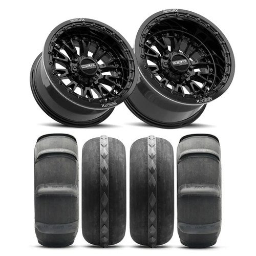 Metal Fx Offroad Slayer R Beadlock Wheels (gloss Black) With Sandcraft Slayer & Mohawk Tires (set Of 4)