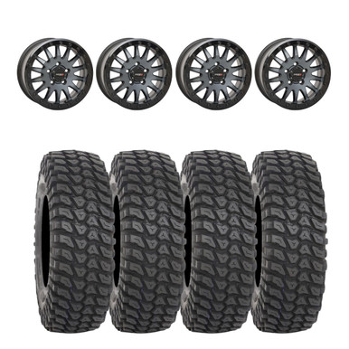 System 3 Matte Brushed Grey UTV Wheel Tire Kit