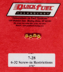 Quick Fuel Technology .028In- 6-32 Screw-In Restrictors (4Pk) 7-28Qft
