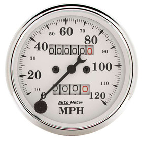 Autometer Old Tyme White 3 1/8In 120Mph Mech. Speedo 1693