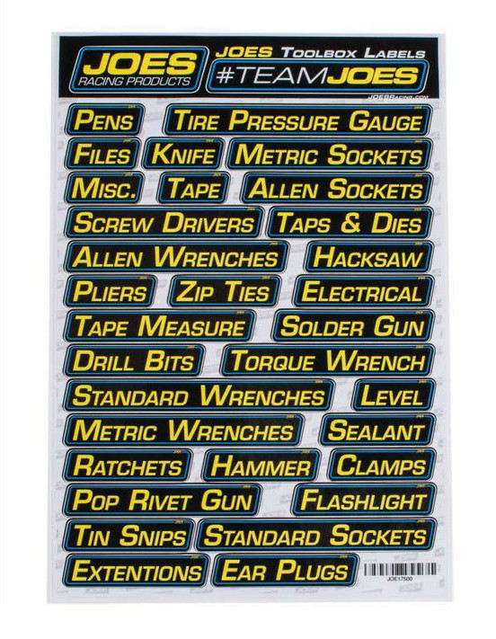 Joes Racing Products Labels Toolbox  17500