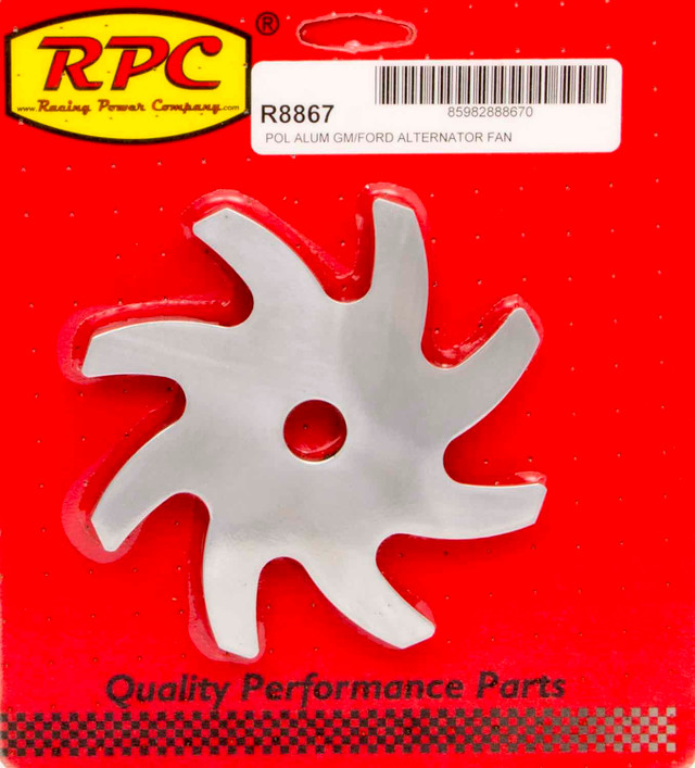 Racing Power Co-Packaged Alternator Pulley Fan Polished Aluminum R8867