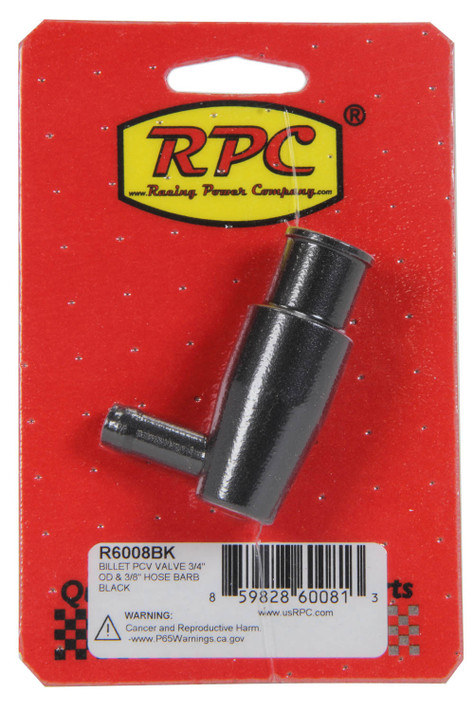 Racing Power Co-Packaged Billet Pcv Valve 3/4In Od 3/8In Hose Barb Black R6008Bk