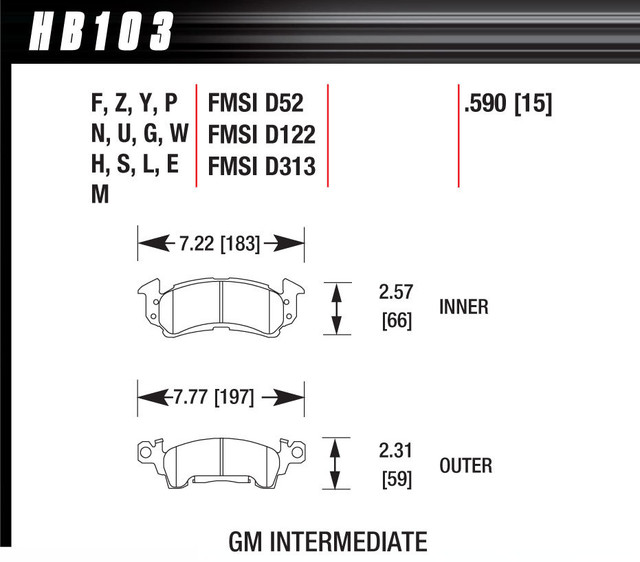 Hawk Brake Brake Pad Gm D-52 Blue Pad Hb103E.590