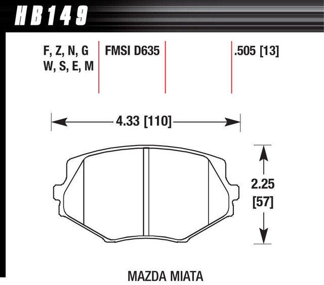 Hawk Brake Brake Pads Front Mazda Miata Mx-5 Dtc-60 Hb149G.505