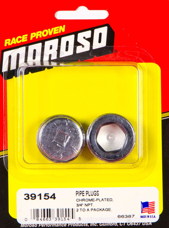 Moroso 3/4In. Npt Chrome Pipe Plug 2 Per Package 39154