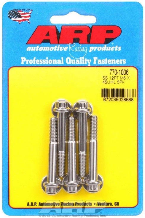 Arp S/S Bolt Kit - 12Pt. (5) 6Mm X 1.00 X 45Mm 770-1006 Arp S/S Bolt Kit - 12Pt. (5) 6Mm X 1.00 X 45Mm 770-1006