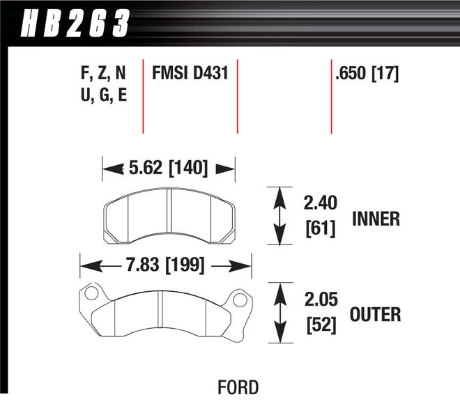 Hawk Brake Performance Street Brake Pads (4) Hb263F.650
