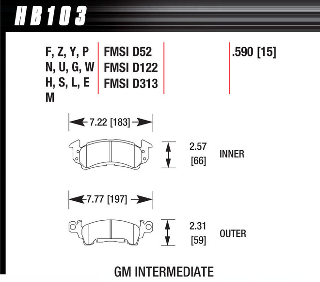 Hawk Brake Brake Pad Gm D-52 Blue Pad Hb103E.590