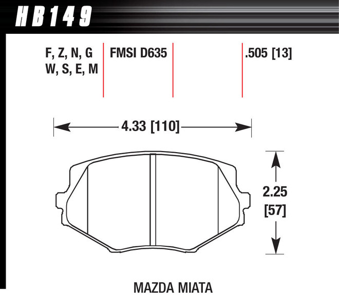 Hawk Brake Brake Pads Front Mazda Miata Mx-5 Dtc-60 Hb149G.505