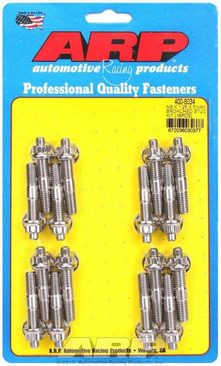 Arp S/S Stud & Nut Kit (16) 8Mm X 1.25In X 51Mm 400-8034 Arp S/S Stud & Nut Kit (16) 8Mm X 1.25In X 51Mm 400-8034
