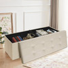 Storage Ottoman Bench Folding Chest Footrest Stool MDF Frame Lid Cream 43"