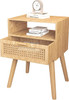 Nightstand with Rattan Door Wooden Bedside Table End Table Drawer Storage