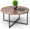 Round Coffee Table with Cross Wood Legs Small Center Low Table