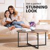 Round Coffee Table with Cross Wood Legs Small Center Low Table