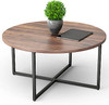 Round Coffee Table with Cross Wood Legs Small Center Low Table