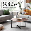 Round Coffee Table with Cross Wood Legs Small Center Low Table