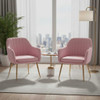 2 Pack Velvet Accent Chair w/Gold Legs, Upholstered Vanity Chair for Bedroom Living Room
