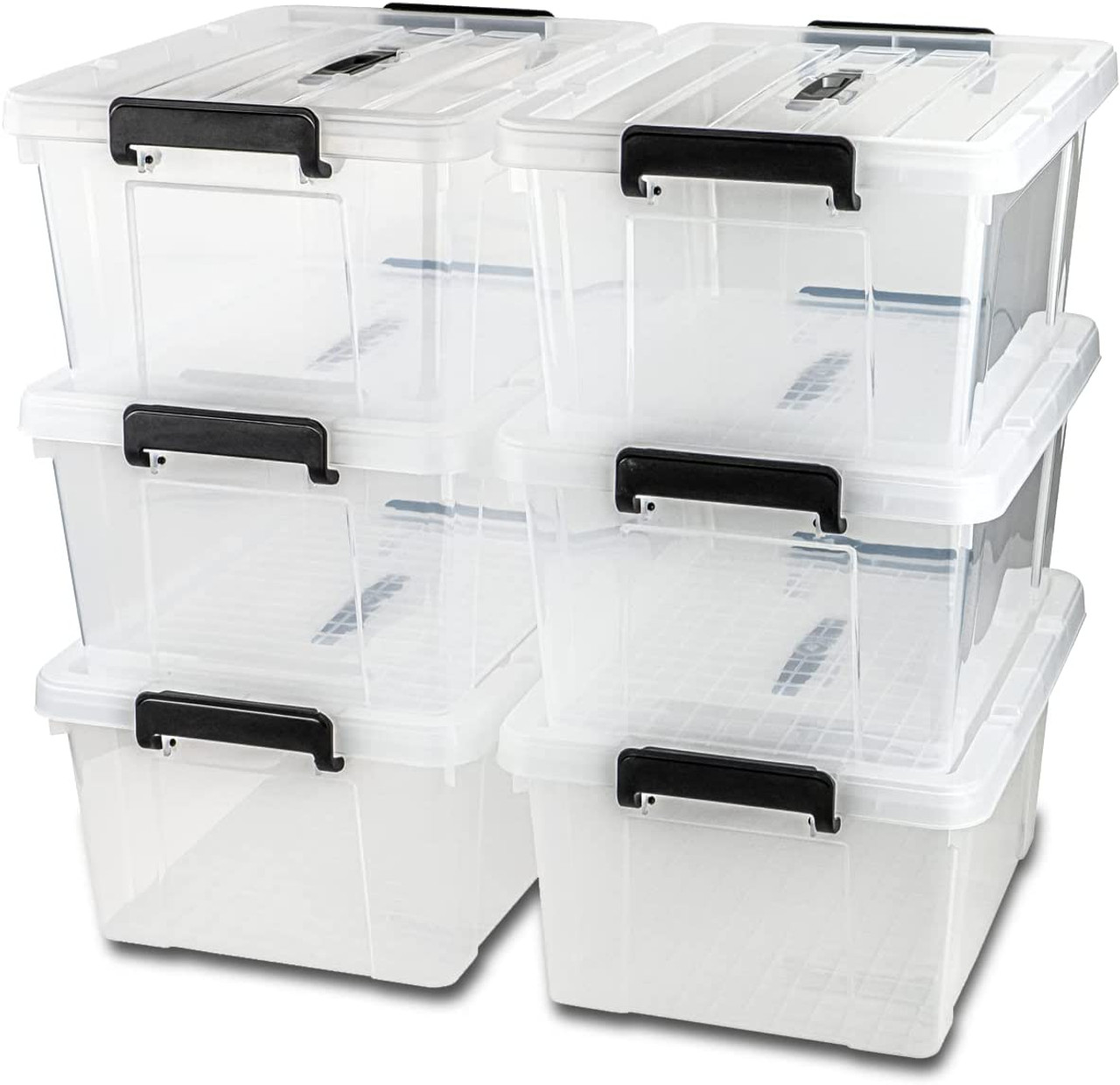 QRInnovations 6 Pack 42 qt Latch Box Plastic Totes Clear Storage Containers Bin Latching Lids