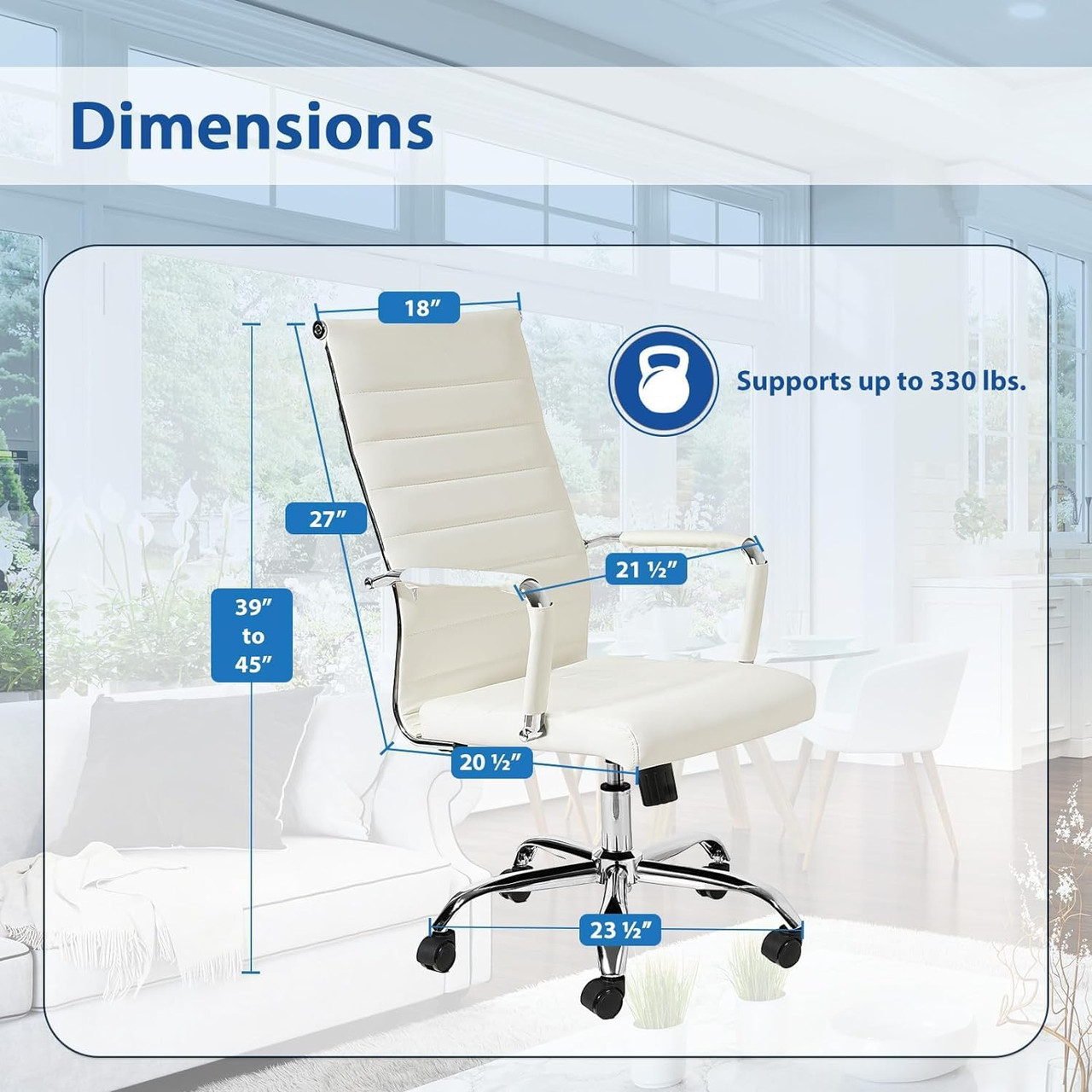 White Ribbed Desk Ergonomic White Ribbed PU Leather High Back Executive Computer Desk ...