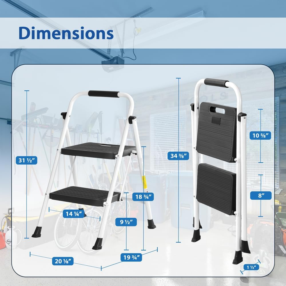 Double Elite Step Ladder 3 Step Folding, Sturdy 330 Lbs Small Step