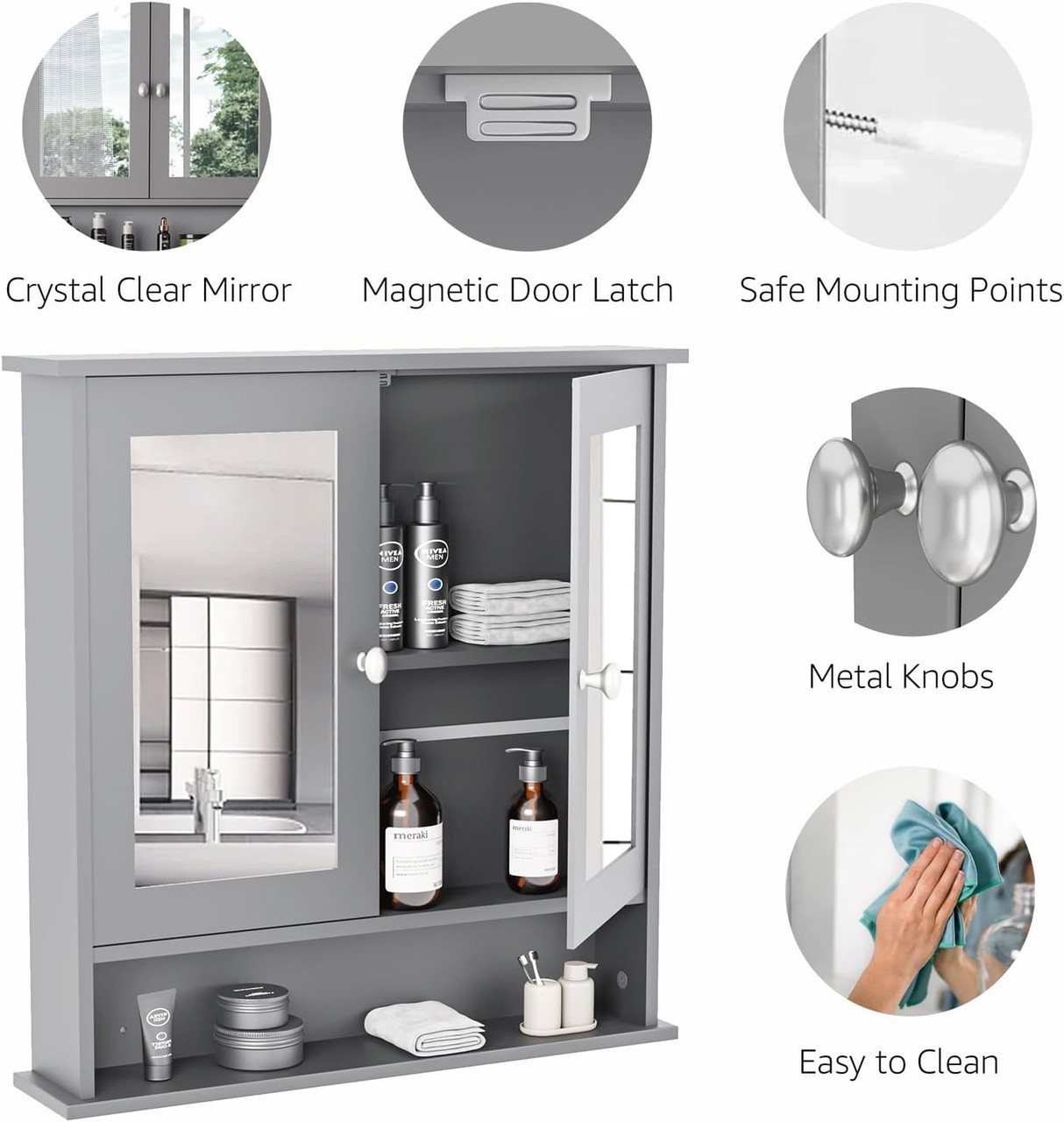 Home Bathroom Wall Mount Cabinet Storage Shelf Over Toilet w/ Mirror Door  Black