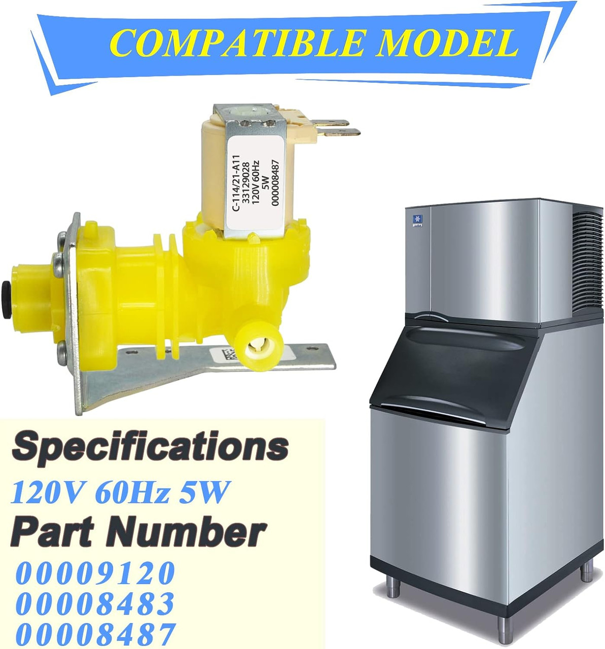 Ice Maker Water Inlet Valve Replacement - 040003579, 115/120V 60Hz, 2-Year Warranty, Easy Install