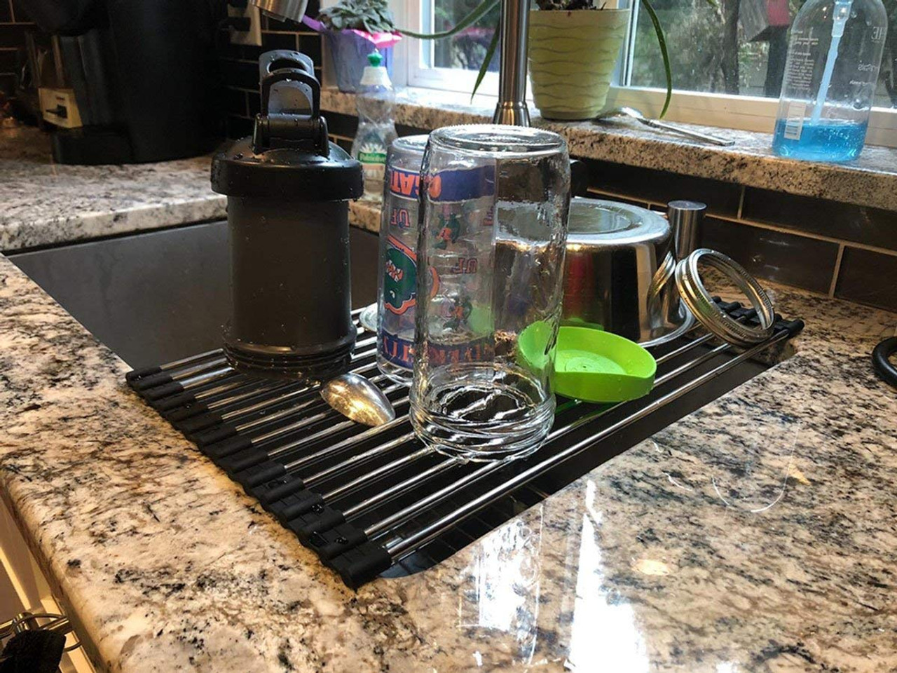 Large Over the Sink Roll-Up Dish Drying Rack Pan Bottle Food