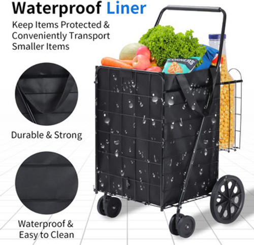 Folding Grocery Basket Cart Shopping Wheels Large Metal Utility Laundry Folding Grocery Basket Cart Shopping Wheels Large Metal Utility Laundry