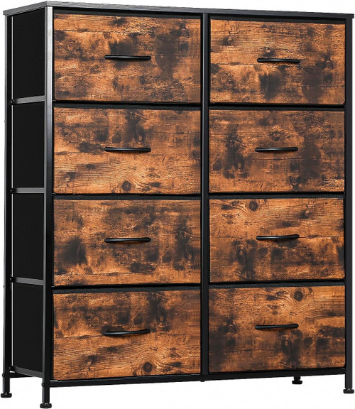 8-Tier Drawers Nightstand Chest Dresser Organizer Storage Bedroom Cabinet Rustic