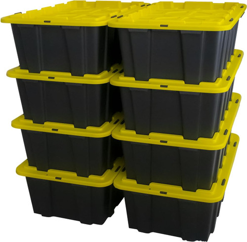 12 Gallon Snap Lid Storage Bin Container Tote Box Durable Plastic Black Set of 8