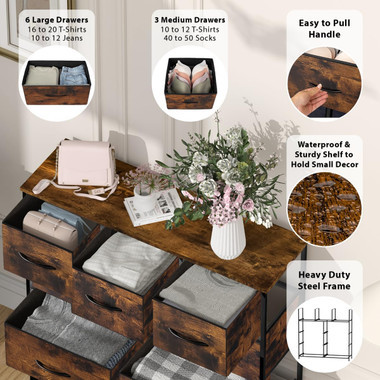 Rustic Farmhouse 9 Drawer Bedroom Dresser MDF Storage Chest Cabinet