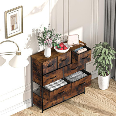 Rustic Farmhouse 9 Drawer Bedroom Dresser MDF Storage Chest Cabinet