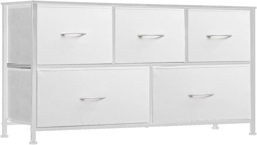 5 Drawer Fabric Dresser Storage Tower Closet Organizer Unit for Bedroom White